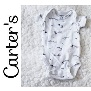 Carter's, Newborn, Grey/Blue/White, Dog Onesie